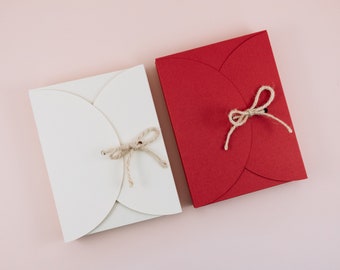 Envelope boxes, pack of 2, for 3d cards and small gifts, 80lb cardstock, twine bow tie enclosure, A2 size, assorted colours