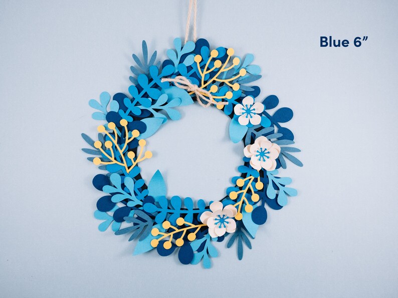 Paper Wreath DIY Craft Kit Fun for Kids and Adults Holiday Decor Handmade Easy to Make Seasonal Craft Kits 6in Wreath Blue (6in frame)