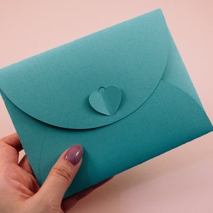 Heart clasp envelopes, value pack of 2 or 5, 65-80lb thick cardstock, A2 or 10 size with notecard, handmade stationery, assorted colours image 3