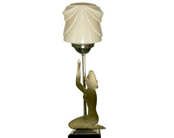 Lámpara Lady original de latón y cromo Art Déco de los años 30