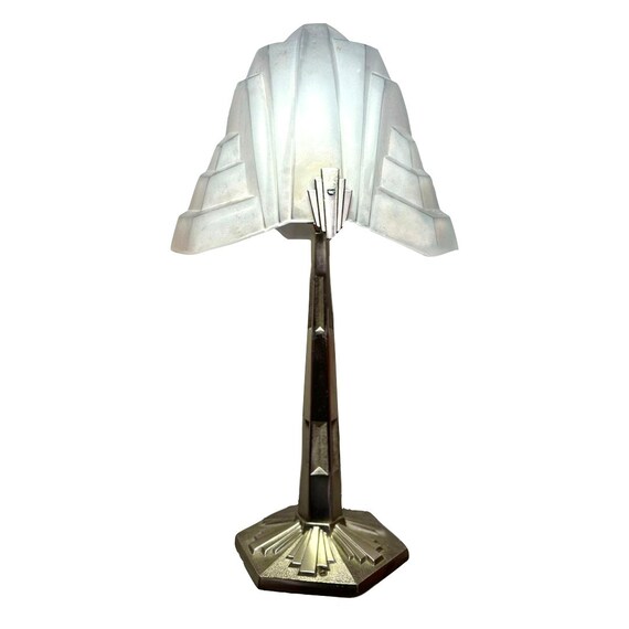 デゲ フレンチアールデコ テーブルランプ：フロストガラス