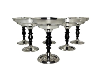 Antique Spanish Art Deco Silver Plated and Bakelite Goblet set of 6 Circa 1920s