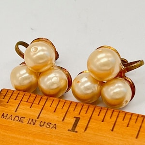 Vintage Pearl Cluster Screw-Back Costume Earrings