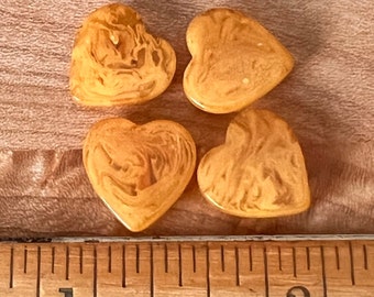 Vintage Swirled / Marbled Butterscotch Plastic Heart Buttons, Lot of 4