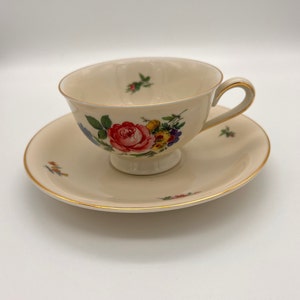 Vintage Hertel Jacob Rehau-Bavaria German China Rose Flower Tea Cup and Saucer