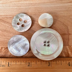Vintage Mother of Pearl / Shell Round Buttons, Mixed Lot of 4