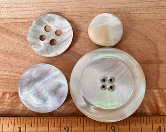 Vintage Mother of Pearl / Shell Round Buttons, Mixed Lot of 4