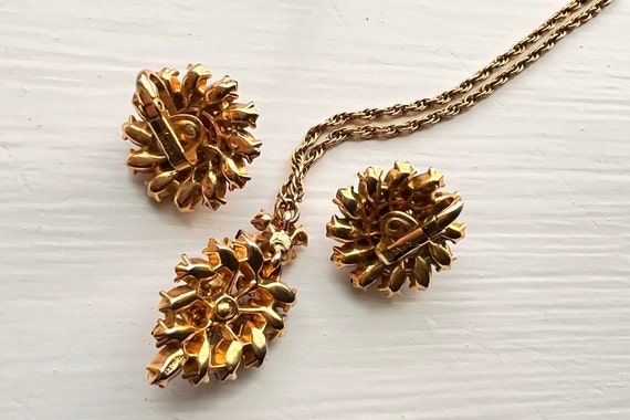 Vintage Crown Trifari Amber Crystal Necklace and … - image 6