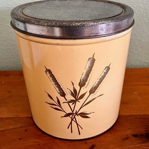 1950s Vintage Decoware Large Yellow and Gold Wheat Tin Canister