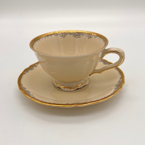 Vintage Hutschenreuther Selb Bavaria Germany China Small Gold Footed Tea Cup / Demitasse Cup and Saucer (2 oz)