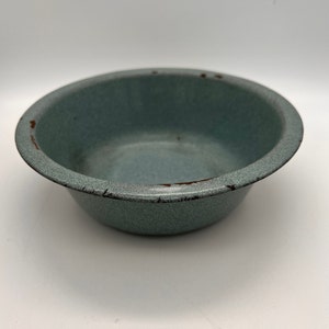 Piccola ciotola vintage in granito azzurro smalto con bordo 7 1/4 &quot;x 2 1/4&quot;