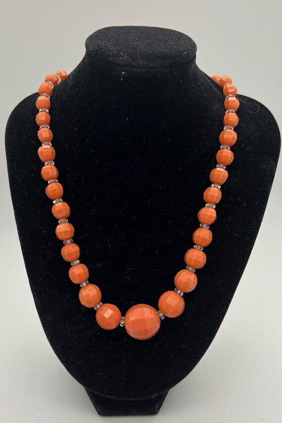 Vintage Orange Faceted Beaded Strand Necklace with