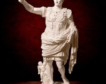 Standbeeld van Augustus van Prima Porta | Beeldhouwwerk van de Romeinse keizer | Kunst uit het oude Rome | Klassieke marmerstijl