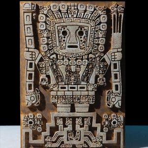 Wiracocha God Relief Sculpture – Exact Pre-Columbian Replica – Handmade Tiwanaku Art – Andean Tribal Ethnic Decor – Resin Collectible