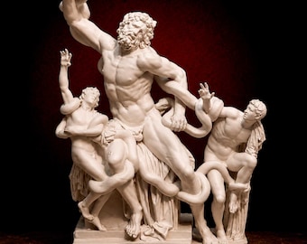 Laocoon en zijn zonen – Klassiek Grieks beeld. Hoogwaardige hars, mythologische sculptuur, decoratieve kunst.