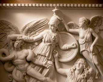 Pergamon Altar Relief Reconstruction | Athena Gigantomachy Sculpture | Classical Greek Mythology | Museum Quality Wall Relief | Ancient Art