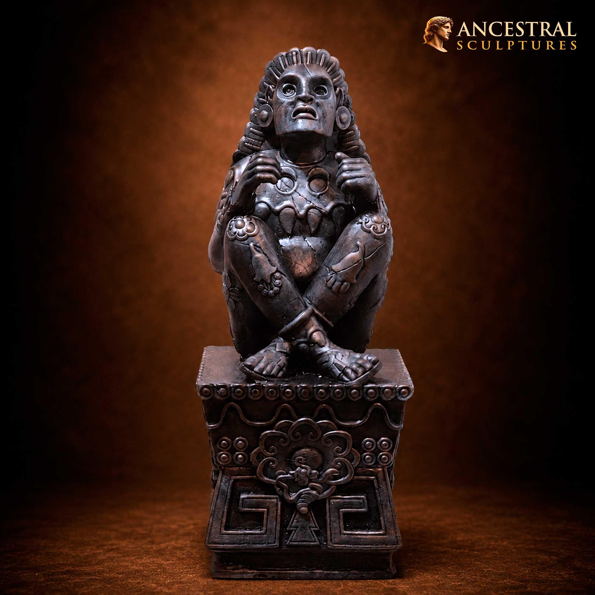 Xochipilli Aztec Statue – Ancient Azure Bronze Patina, Pre