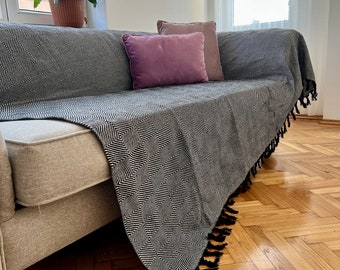 Woven Cotton Sofa Cover: Natural Linen Bed , Native Slipcovers, Textile Couch, Cotton Seat Covering