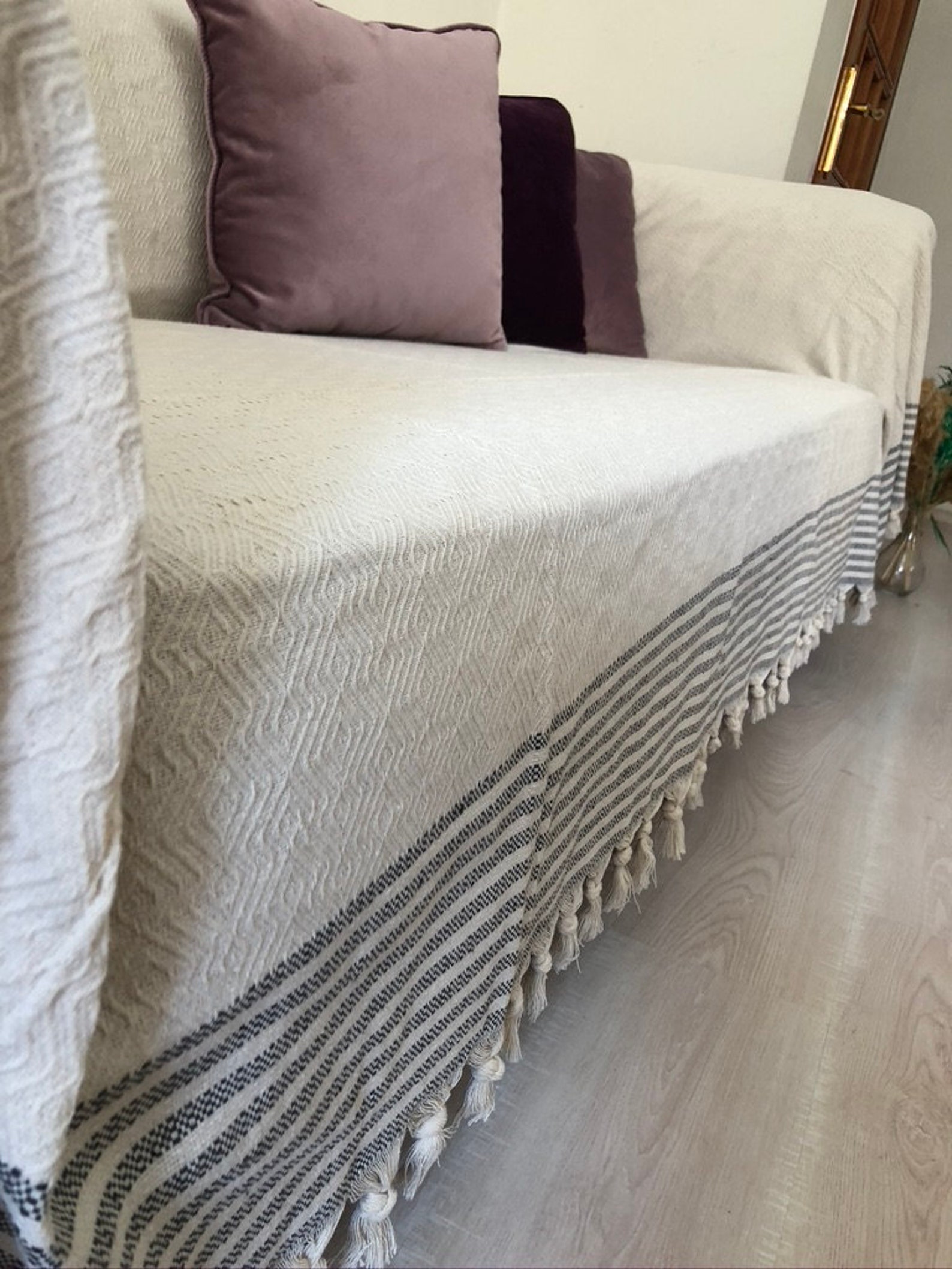 Slipcoverswoven Sofa Cover Cotton Bed Cover Natural Cotton Etsy