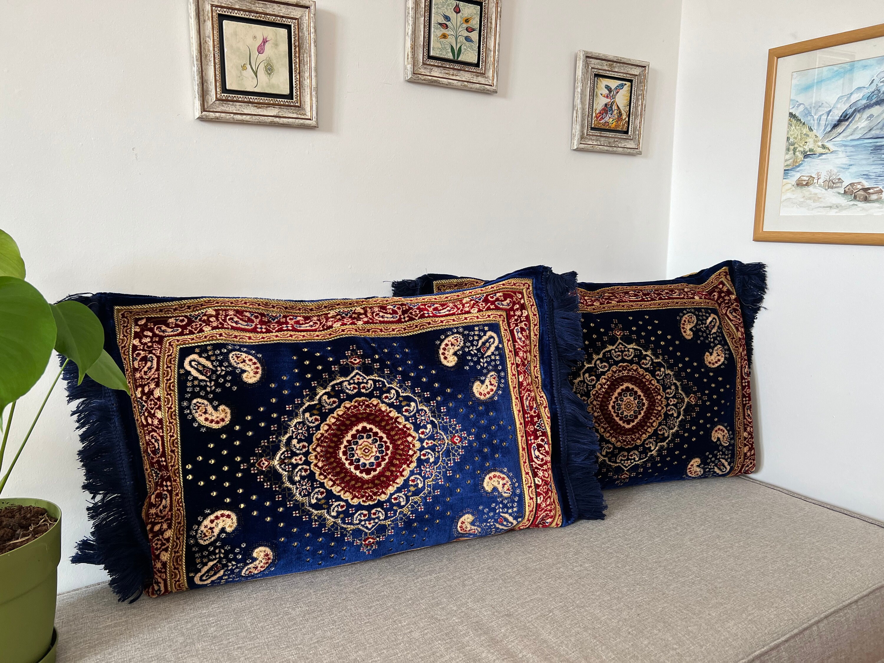 Set di 2 cuscini decorativi - Duo a righe blu oceano