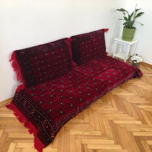 Arabic Sofa Set,Red Sectional Sofas,Floor Cushions,Pouffs Turkish Floor Seating Sofa cover,3 Piece Set 1x Bed + 2x Cushion cover