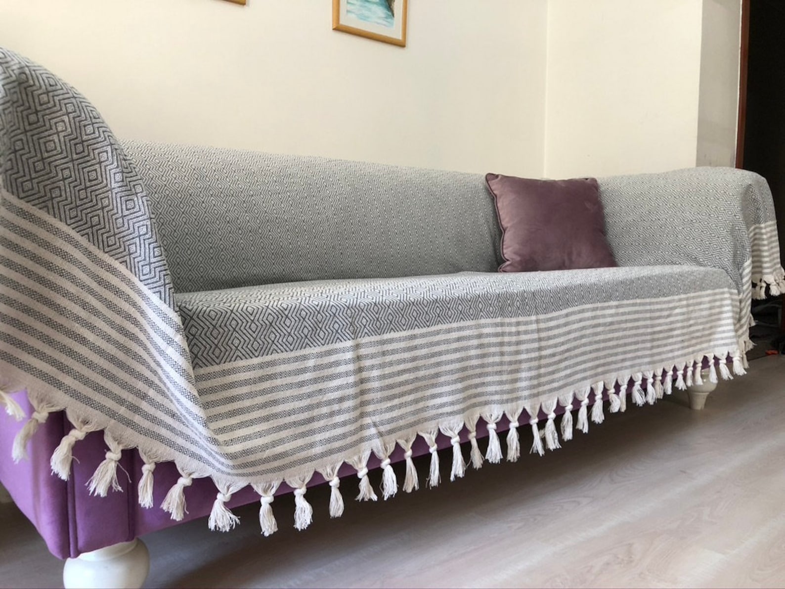 Slipcoverswoven Sofa Cover Cotton Bed Cover Natural Cotton Etsy
