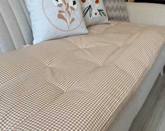Mustard Plaid Sofa Pad Cover: Cotton Pet Furniture Protector, Sofa Topper Covering for Pets