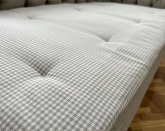 Gray Plaid Sofa Pad Cover: Cotton Pet Furniture Protector, Sofa Topper Covering for Pets