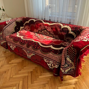 Red Rug Slipcovers,Woven Sofa Cover, Cotton Bed Cover, Natural Cotton Woven Sofa Cover, Large Linen Bed Cover, Sofa Cover, Cotton Bed Cover