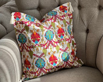 Funda de almohada turca de algodón con diseño étnico de tulipán: Funda de almohada turca otomana, funda decorativa para almohada, funda de almohada de algodón natural.