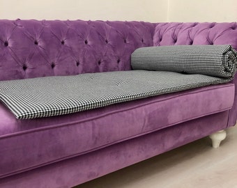 Black Plaid Sofa Pad Cover: Cotton Pet Furniture Protector, Sofa Topper Covering for Pets