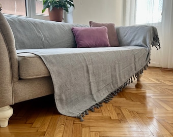 Woven Cotton Sofa Cover: Natural Linen Bed , Native Slipcovers, Textile Couch, Cotton Seat Covering
