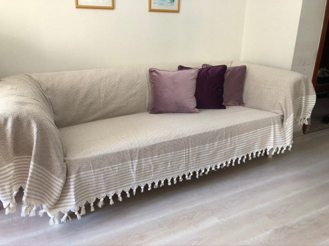 Slipcoverswoven Sofa Cover Cotton Bed Cover Natural Cotton Etsy