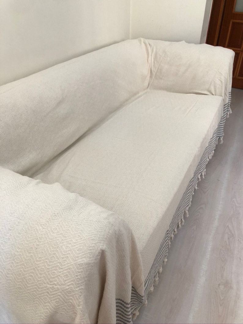 Slipcoverswoven Sofa Cover Cotton Bed Cover Natural Cotton Etsy
