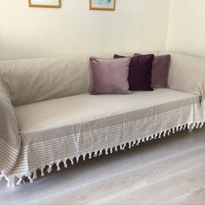 Slipcover for sofa,Woven Sofa Cover, Cotton Bed Cover, Natural Cotton Woven Sofa Cover, Large Linen Bed Cover, Sofa Cover, Cotton Bed Cover