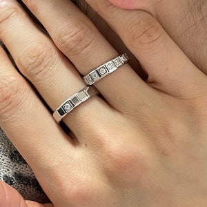 925 Sterling Silver Vermeil Gold Plated 2MM 0.03CT Moissanite Cube Band Ring