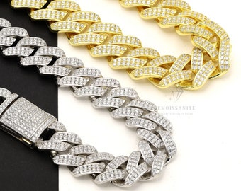 Final 18mm CZ Monaco Cuban Link Chain, 925 Sterling Silver, Necklace or Bracelet Option