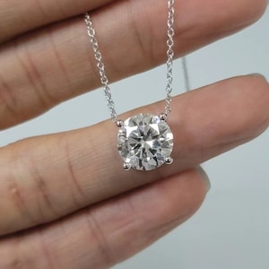 14K Solid White Gold 4 Carat Moissanite Diamond Floating Solitaire Pendant Necklace