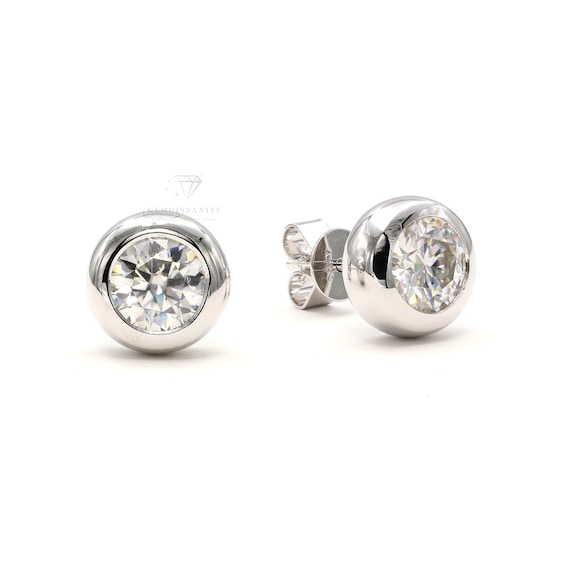 Orecchini A Bottone In Moissanite 2 Ct (coppia) - Colore DF, Taglio Ideale, Placcato Oro Bianco 18kt, Con Certificato - 2
