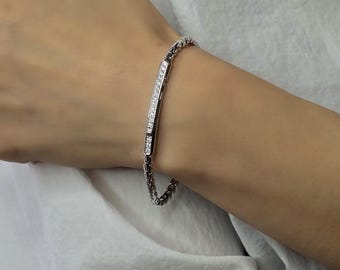 Moissanit einreihiges ID Armband, 925 Sterling Silber
