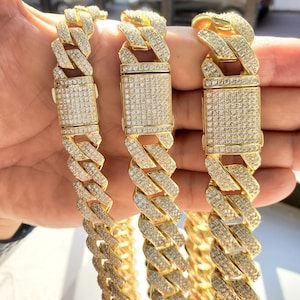 Final Sale 14k Gold Plated 12mm Monaco Cuban Link Chain in 925 Sterling Silver CZ Necklace / Bracelet