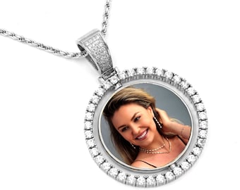 925 Sterling Silver Iced Out Moissanite Customized Photo Pendant