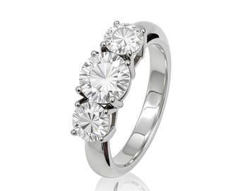 Elegante anello di moissanite con 3 pietre in argento sterling 925, anello di fidanzamento certificato GRA