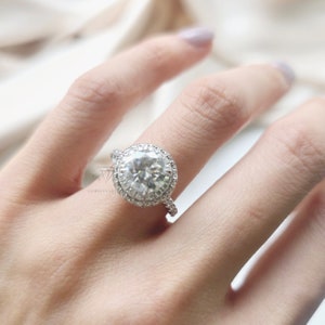 14K Solid White Gold Ring 2.8 Carat Brilliant Cut Moissanite Diamond Double Halo Wedding Ring/ Engagement Ring/ Anniversary Ring