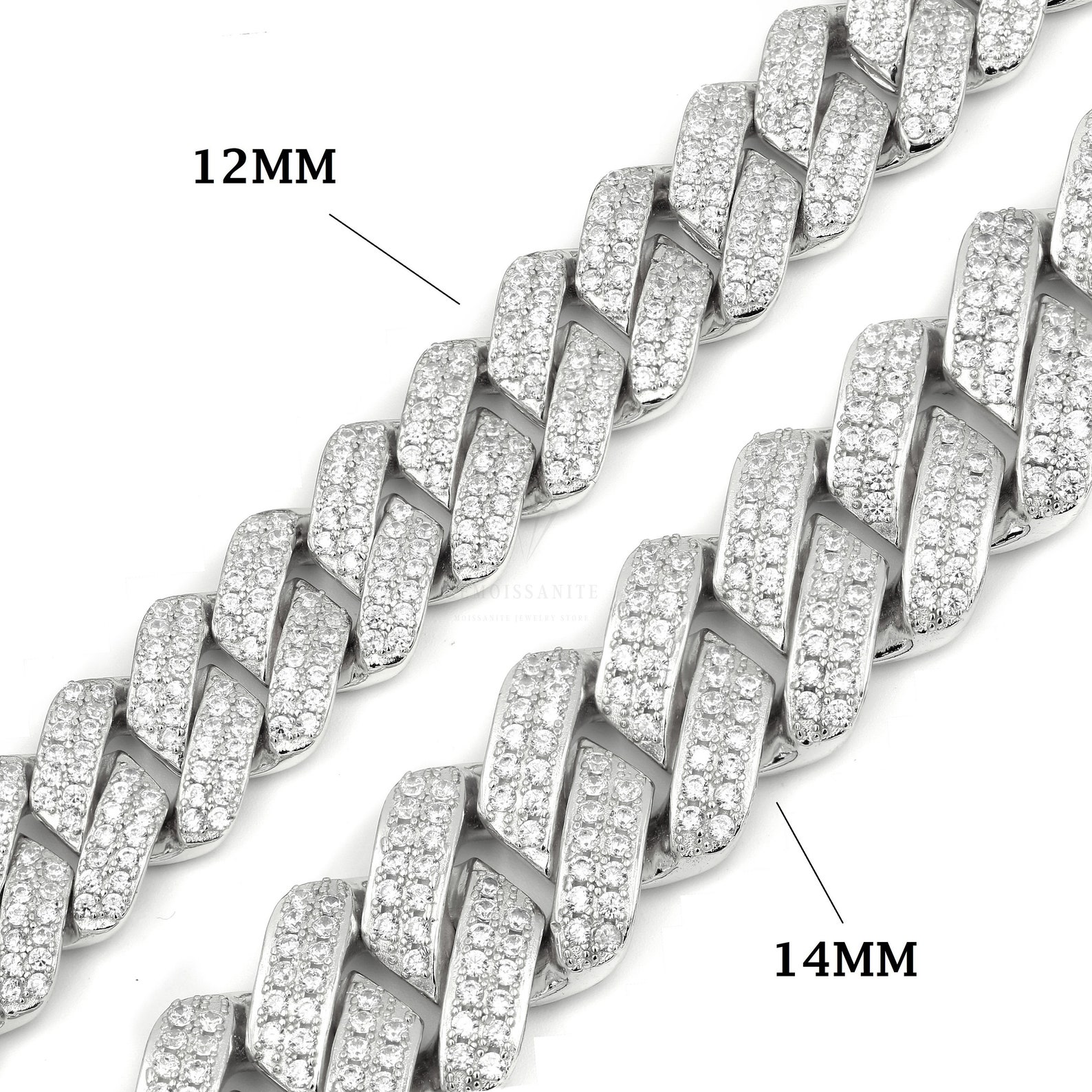 12mm Moissanite Monaco Cuban Link Chain in 925 Sterling Silver - Etsy