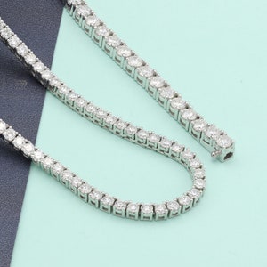 14K Solid Gold 3mm 17.71 CTW 20&quot; Moissanite Tennis Necklace/ Moissanite Diamond Tennis
