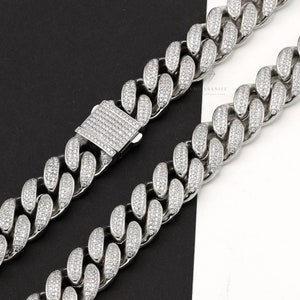 Final Iced Out 18 mm Miami Cuban schakelketting: sterlingzilveren ketting/armband: