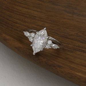 2.0 Carat Marquise Cut Moissanite Diamond Accent Ring 925 Sterling Silver with GRA certificate