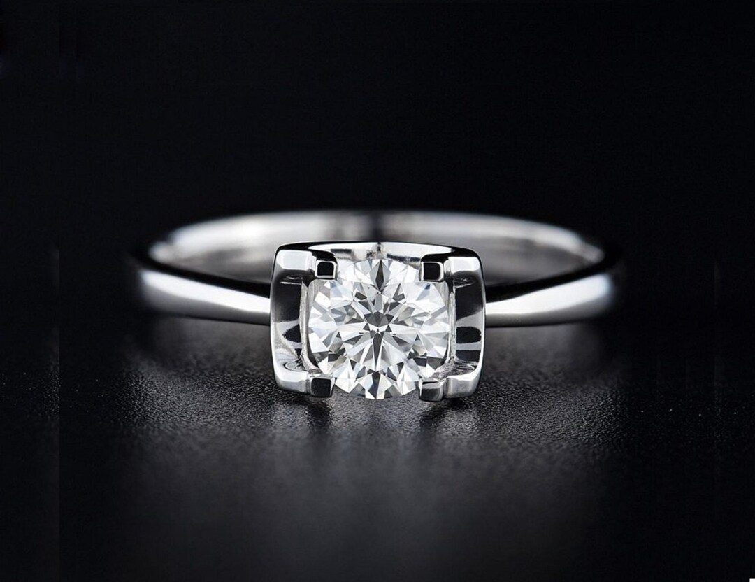 Moissanite Bull Head Setting Engagement Ring, 925 Sterling Silver ...