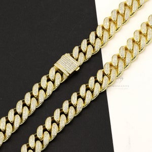 Final Iced Out 14 mm Miami Cuban schakelketting: sterlingzilveren ketting/armband: